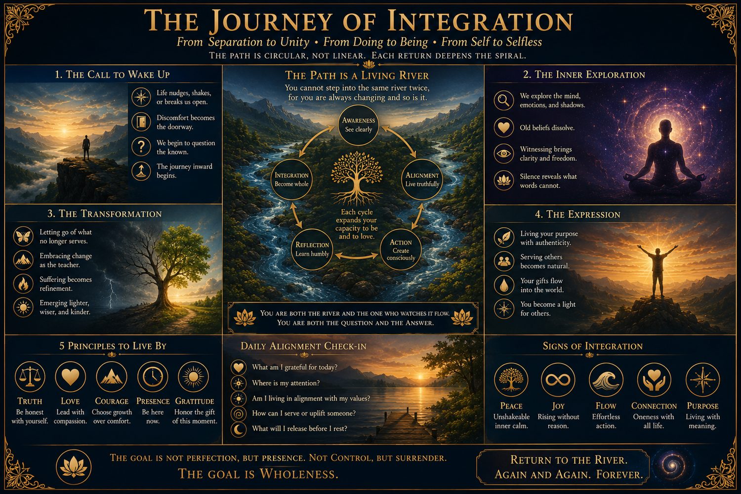 The Journey of Integration. Awareness, alignment, action, reflection, integration, again and again.
