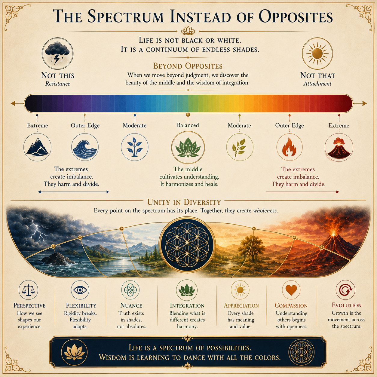 The Spectrum Instead of Opposites. Not black or white, but a spectrum to move along with awareness.