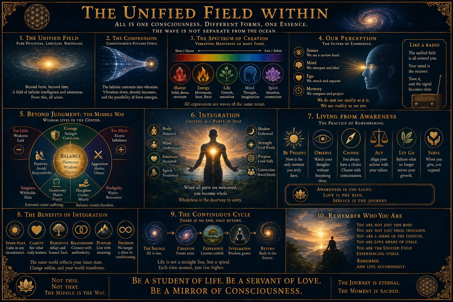 The Unified Field Within. The whole cosmology on a single sheet, from the unified field to a life lived from awareness.